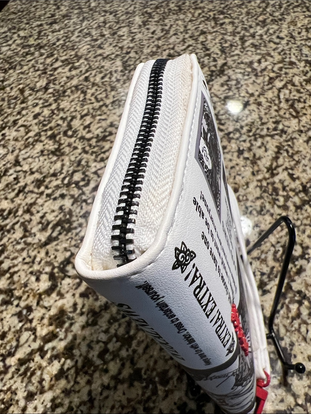 Betsey Johnson White Newspaper Print Wristlet Phone Case with Red Accent - Picture 4 of 7
